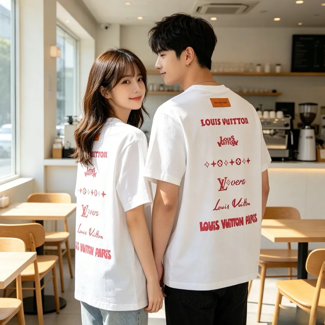 Louis Vuitton/Louis Vuitton multi-layer logo Pink letter short sleeves